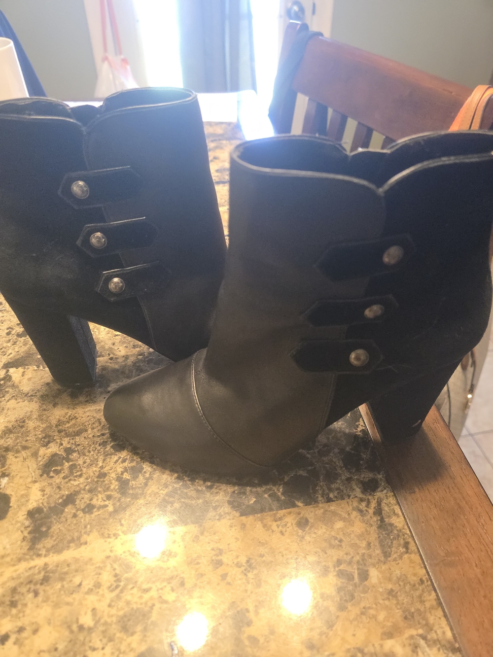 White House Black Market Black Leather Ankle Booties with Buttoned Straps